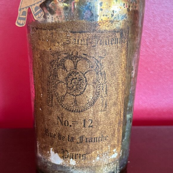 Vintage Style Mercury Glass Bottle Bronze & Silver & Gold French Label w/Cork - Picture 3 of 3